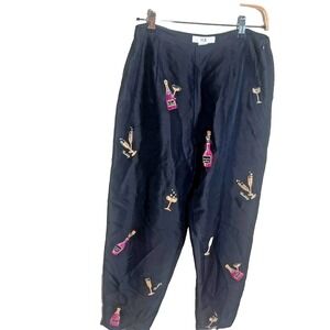 Vintage S.L.B. Black Dress Pants 10 Embroidered NYE Silk Champagne Celebration
